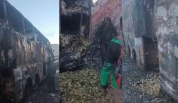 Bus se incendia en la carretera a Bermejo y deja más de 100 taques de coca quemados