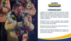 Alianza Unidad denuncia que hay un plan del gobierno para acusarla de fraude electoral